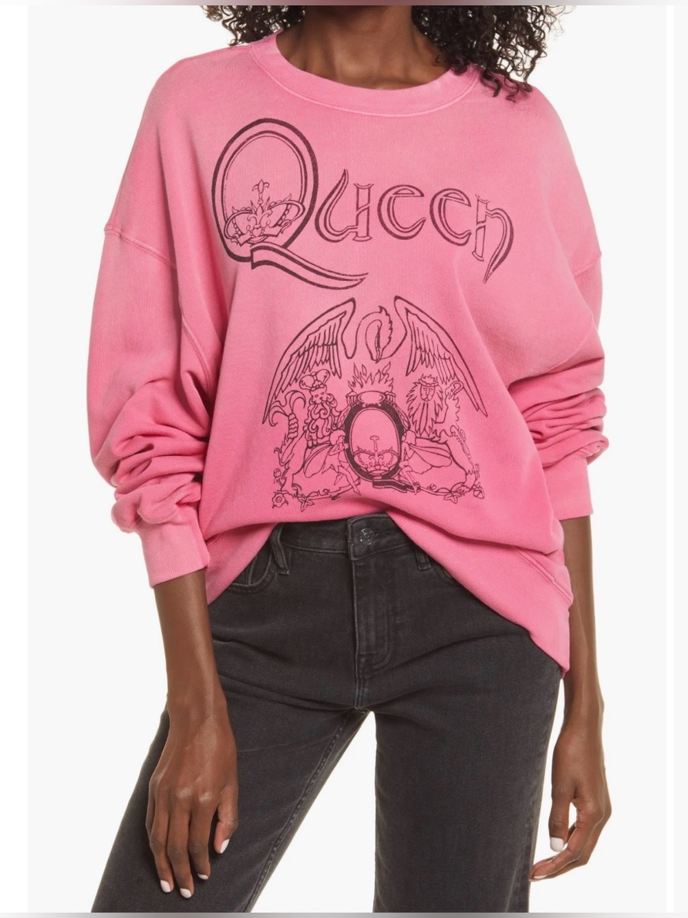 Daydreamer Classic Queen Crest Sweatshirt Women Medium Pink Band Faded Oversized